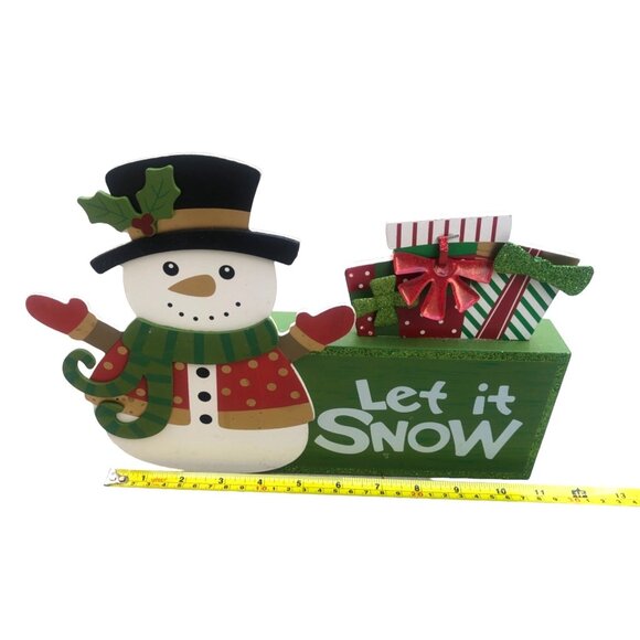 SNOWMAN WOODEN CHRISTMAS TABLETOP CENTERPIECE DECORE 12" X 8" - Picture 4 of 4